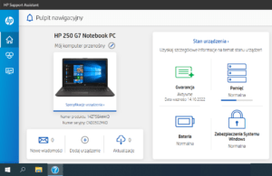 Przykładowy ekran aplikacji HP Support Assistant screen example